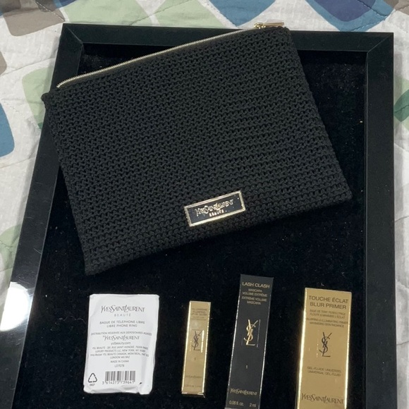 Yves Saint Laurent Black Knit Cosmetic Pouch with 4 items